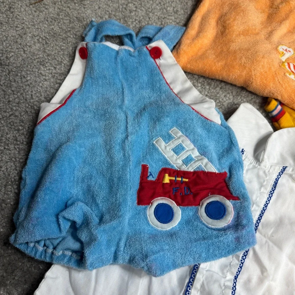 Vintage Baby Clothing Lot 6pc Carters Terry Cloth Romper Sleeper Gingham